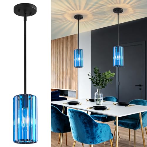 Image of Modern Crystal Pendant Light Mini Dark Blue Chandeliers Adjustable Pendant Lights Fixture for Kitchen Island Dinning Room Corridor Bedroom(Dark Blue 2-Pack