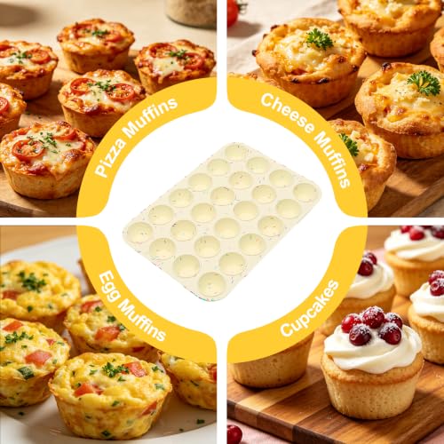 Image of Silicone Mini Muffin Pan for Baking, Cupcake Egg Bites Silicone Mold 24 Cup Mini Size, Oven Safe BPA Free