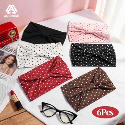 Image of Awumbuk Wide Headbands for Women Knotted No Slip Head Bands Soft Turban Headband Hair Accessories Boho African Solid Color Head Wraps for Women Yoga Workout Pack of 6