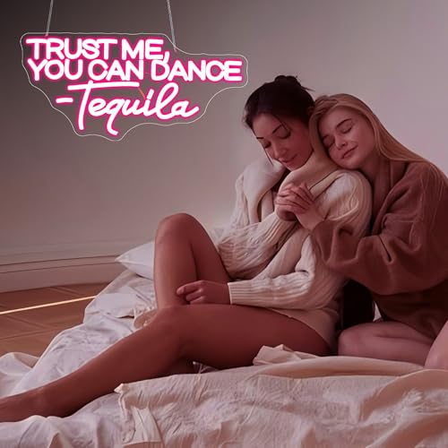 Image of You Can Dance Neon Sign, JGHTURIE Trust Me Neon Signs for Wall Decor Pink LED Light up Girls Room Party Club Preppy Decoration USB Powered