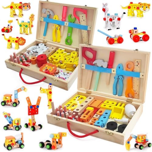 Vilom 木製大工さんおもちゃ 2in1|子供用知育DIYセット|工具・ままごと・組み立て遊び|男の子・女の子向けごっこ遊び