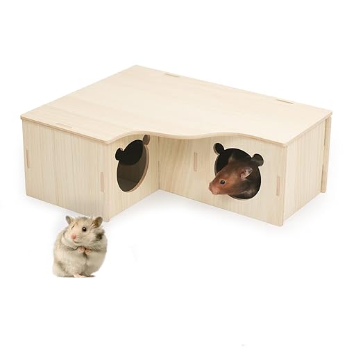 Hamster Maze,Hamster Toys Hamster House Multi Chamber Hideout Wooden Hamster Houses Activity Hamster Burrow Large Exercise Hamster Playground with Bridge for Syrian Hamster Gerbil(3-Chamber-Room) - model1