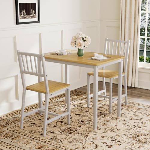 EURHCIO Table à Manger Moderne avec 2 Chaises,Ensemble Table et Chaises 2 Personnes,90x60x75.5cm,pour Salle à Manger Salon et Balcon (Blanc-B)