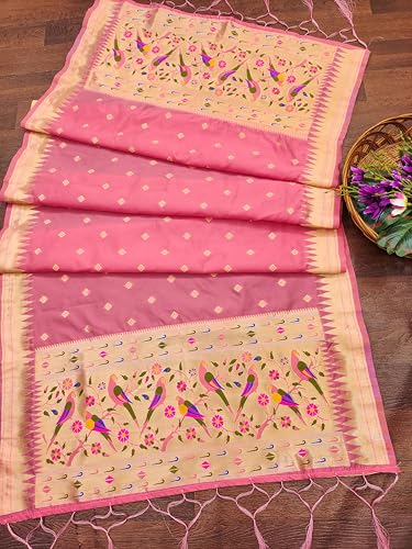 Image of DEVANGI Women's Woven Paithani Banarasi Silk Dupatta /Chunni For Women, Floral Print 1 Meter Wide and 2.3 Meter Length Printed Designer Dupatta /Chunni For Girls