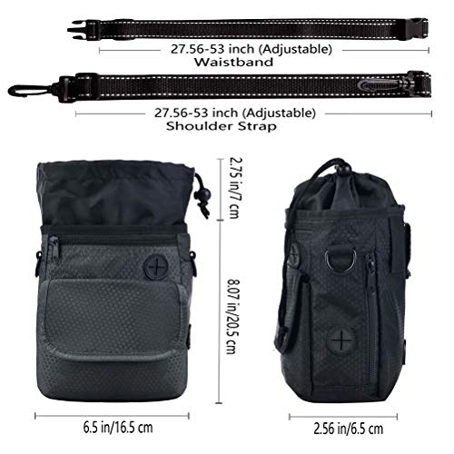 HANWELL Futterbeutel für Hunde Leckerlies, Hundeleckerlitasche mit Poop Spender-Verstellbarer Taillen/Schulterriemen, Mehrfachtaschen für Tragende Hunde Kibble und Spielzeug (Schwarz, Fußballmuster)