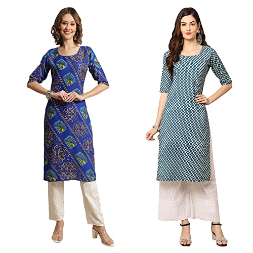 Image of Pinkmint Women's Crepe Digital Print Straight Kurta [Pack of 2]