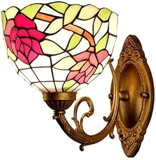 DALUXE Lámpara de Techo lámpara de Vidrio de Color de Tiffany Rama suspendida de la Pared Pintura Retro iluminación de la habitación romántica en la Pared Floral Rose Sombra