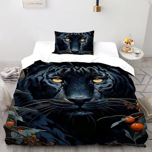 Housse de couette Guépard fermeture éclair pour lit simple garçon, microfibre imprimé 3D 135x200