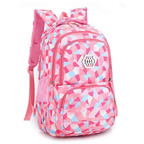 Cicilin Mochila escolar com estampa geométrica, impermeável para meninos e meninas adolescentes, rosa, 48*33*24cm, Acolchoado
