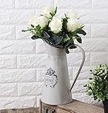 VANCORE Vintage White Shabby Chic Metal Jug Pitcher Flower Vase for Home Decoration (Height 11 Inch)