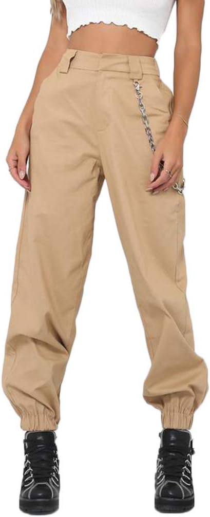 RUEWEY Women High Waist Hip Hop Dance Tapered Cargo Jogger Pants Trousers Harem Baggy Jogging Sweatpants