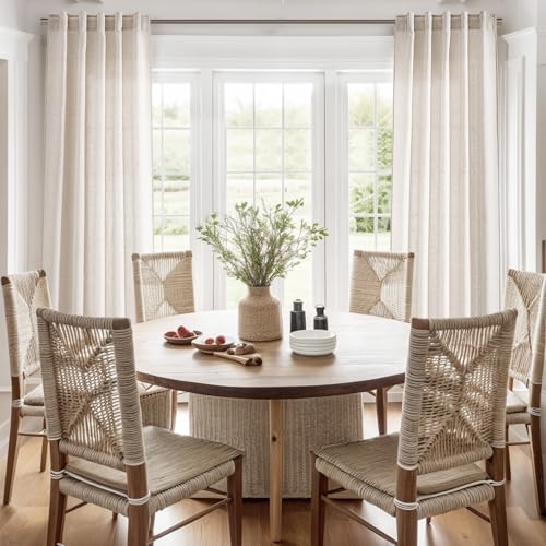 Image of Beige Linen Curtains 96 Inches Long for Living Room 2 Panels Set Back Tab Pocket Canvas Semi Sheer Modern Farmhouse Curtains Belgian Flax Linen Bedroom Curtain Drapes Neutral Earth Tone 40x96