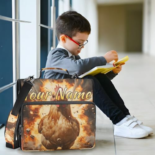 Image of Custom 3 Ring Zipper Binder Funny Rooster Cock Explosion Behind Personalized Name 1.5 Inch Binders Large Capacity Multi Pockets for School Office Supplies