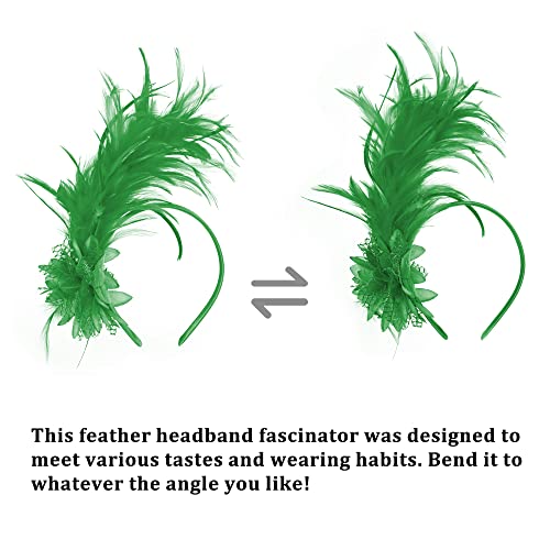 Lymet Women's 1920S Feather Fascinator Headband, Tea Party Flower Headpiece Derby Hat For Cocktail Gatsby Wedding (Green) #TOP5