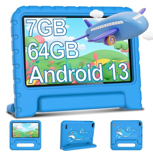 Android Tablet, 7 Pulgadas Tablets, 7GB RAM + 64 GB ROM(512GB TF), 5G WiFi, BT 5.0, 5MP+8MP, Juegos Educativos, Control Parental, Táctil HD, con Protective Antichoque Eva Estuche Protector - Auzl