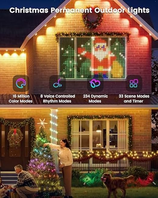 Permanent Outdoor Lights for House, 100FT RGB Lights 40lm with App/Remote Control, IP67 Waterproof, 100 Scene Modes with DIY Scene Modes for Christmas, Halloween,Daily Decor