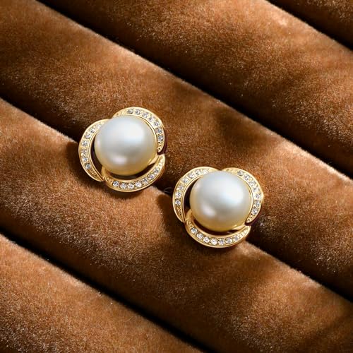 Pearl Stud Earrings for Women Freshwater Cultured White Pearl with Cubic Zirconia Anniversary Birthday Mother Day Jewelry Gifts for Her2