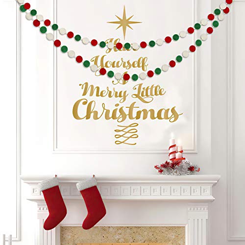 60 Balls Christmas Felt Ball Garlands - Christmas Decorations - Christmas Pom Pom Garlands For Christmas Tree- Xmas Holiday Indoor Outdoor Home Office Hanging Decor - Xmas Decorations- 25Mm #TOP3