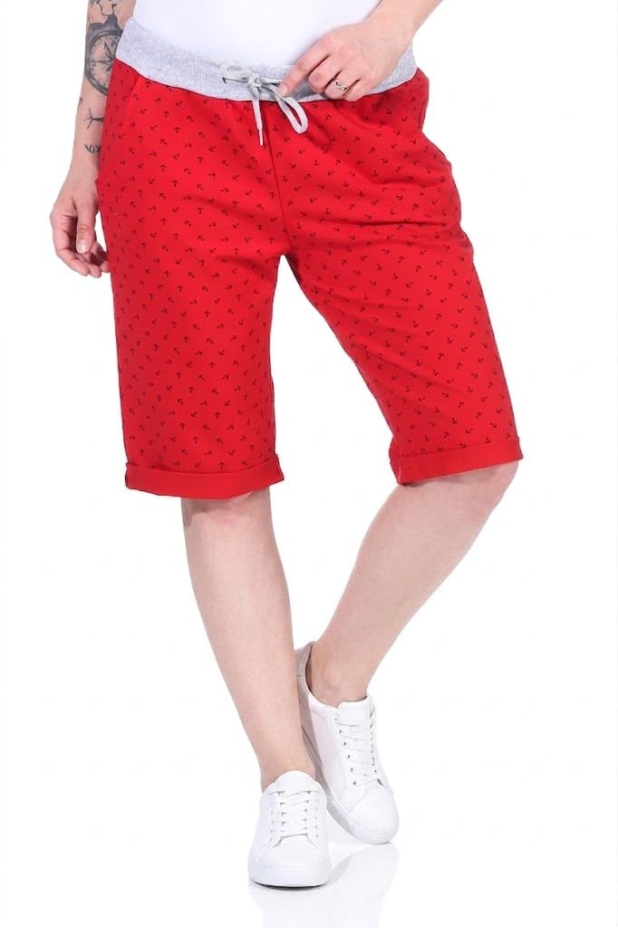 simaranda Damen Bermuda Shorts Kurze Baumwoll-Hose mit Stretch – Bequeme Einheitsgröße (36-42) – Elastischer Bund & Kordelzug – Casual Sommerhose Knie-lang 1818