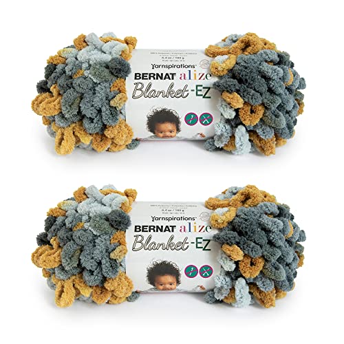 Image of Bernat Alize Blanket-EZ Super Soft Looped Yarn for Beginners, Hand Knitting- No Needles or Hooks Needed, Harvest Grays, 2 Pack