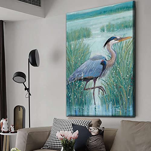 Canvas Wall Art Blue Herons Standing Over Lake Unframe Oil Paintings On Canvas Wall Art Abstract Art Canvas Paintings Wall Art Hand Paint Wall Decor For Bedroom Living Room Home Wall Decorations 12X18Inch #TOP4