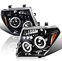 Spec-D Tuning Halo LED Jet Black Projector Headlights Compatible with 2005-2007 Nissan Pathfinder, 2005-2008 Nissan Frontier Left + Right Pair Headlamps Assembly