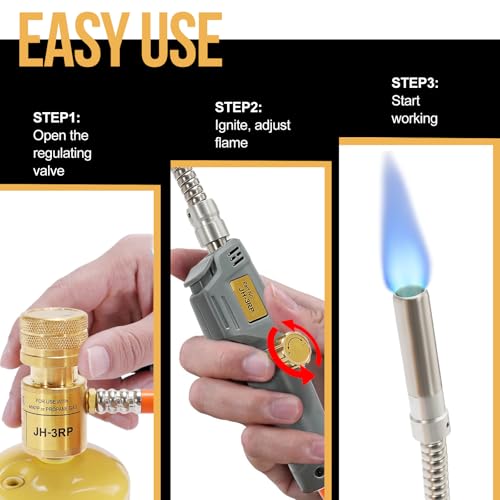 Image of Propane Torch Hand Hose, Mapp Gas Torch,Welding Torch,Hose Length 1.5M /60 inch-with Hook (Rotating Headband ignition)