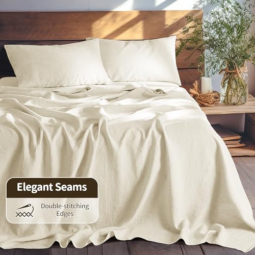 Image of LBRO2M 100% French Pure Linen Sheet Set 4Pcs, 16 inch Deep Pocket King Size
