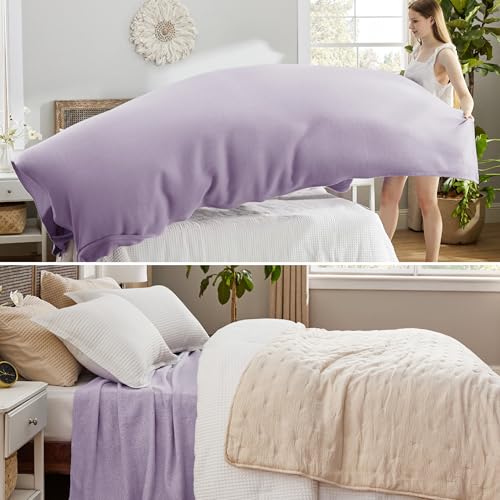 Image of Bedsure 100% Cotton Blanket, Herringbone Weave, Queen Size, Light Purple