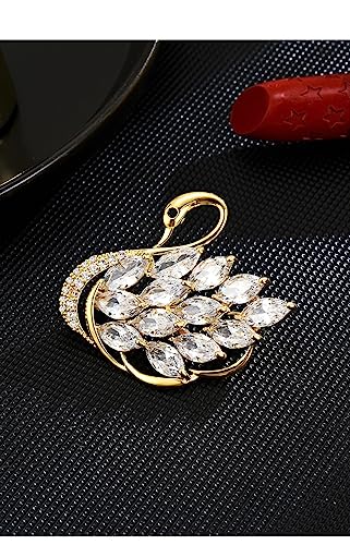 Image of Luxurious and Sophisticated 14K Gold Swan Brooch with Sparkling Moissanite, Stunning Animal Inspired Crystal Corsage, Trendy Trench Coat Accessory
