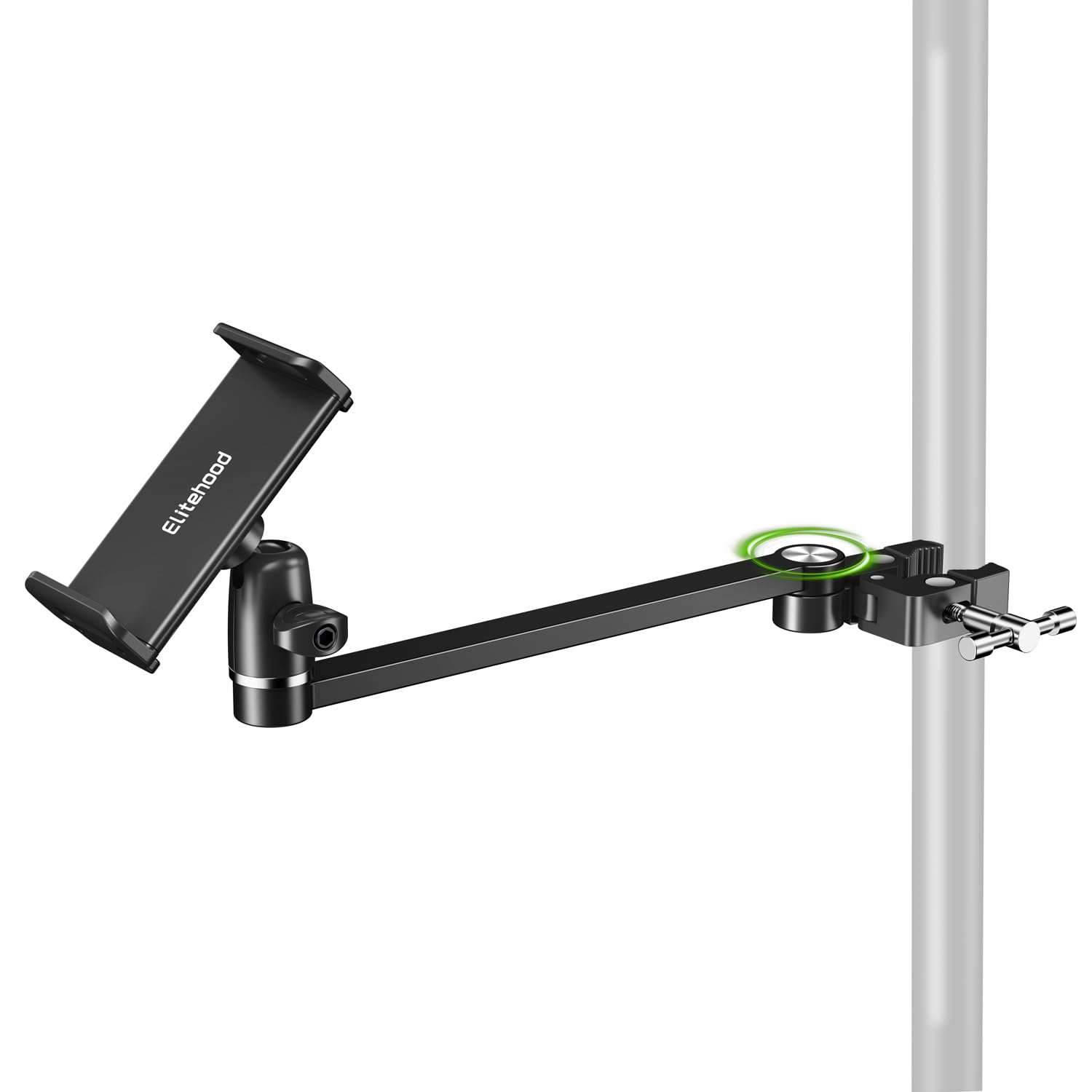 elitehood 12in Extra Long Arm iPad Mic Stand Mount, 360° Adjustable iPad Holder for Mic Stand, Tablet Holder for Microphone & Cymbal & Drum, Tablet