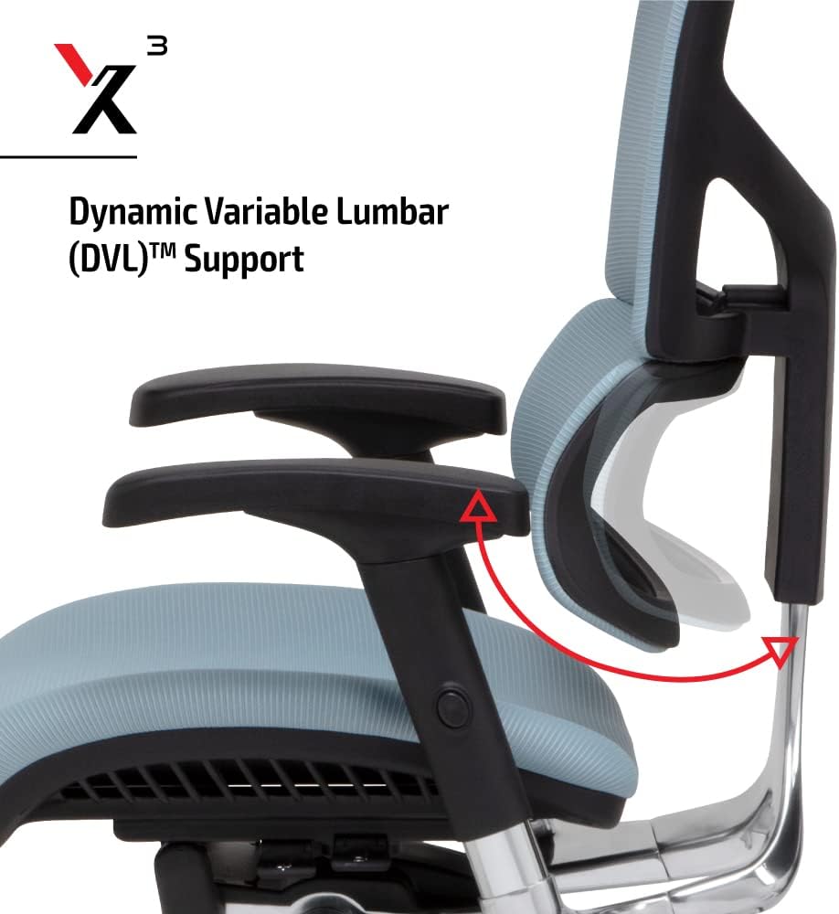 X-Chair X3 Management Office Chair, Glacier A.T.R. Fabric - High End Comfort Chair/Dynamic Variable Lumbar Support/Floating Recline/Highly Adjustable/Durable/Executive Office Desk Seat