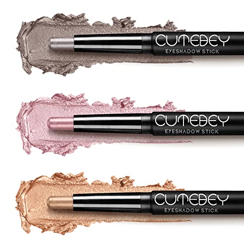 Eyeshadow Stick - CUTEBEY 3PCS Eyeshadow Stick Set with Cream Formula Glide on Smoothly and Easy to Blend, Waterproof & Smudge-proof & Crease-proof Ensure the Long-lasting Eye Makeup