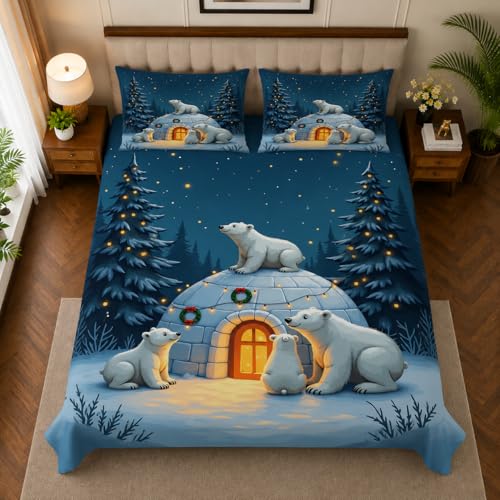 Image of 7D Digital Printed King Size Bedsheet | 240TC Premium Cotton Feel Microfiber with 2 Pillow Covers | Soft Breathable & Wrinkle Free Bedding Set | (Bluebear, King Size-225x250CM)