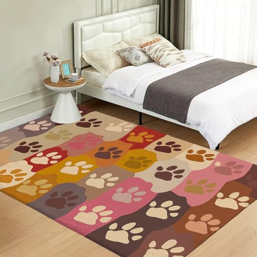 Tapis de salon lavable patte de chat 120x180 antidérapant style patchwork tan