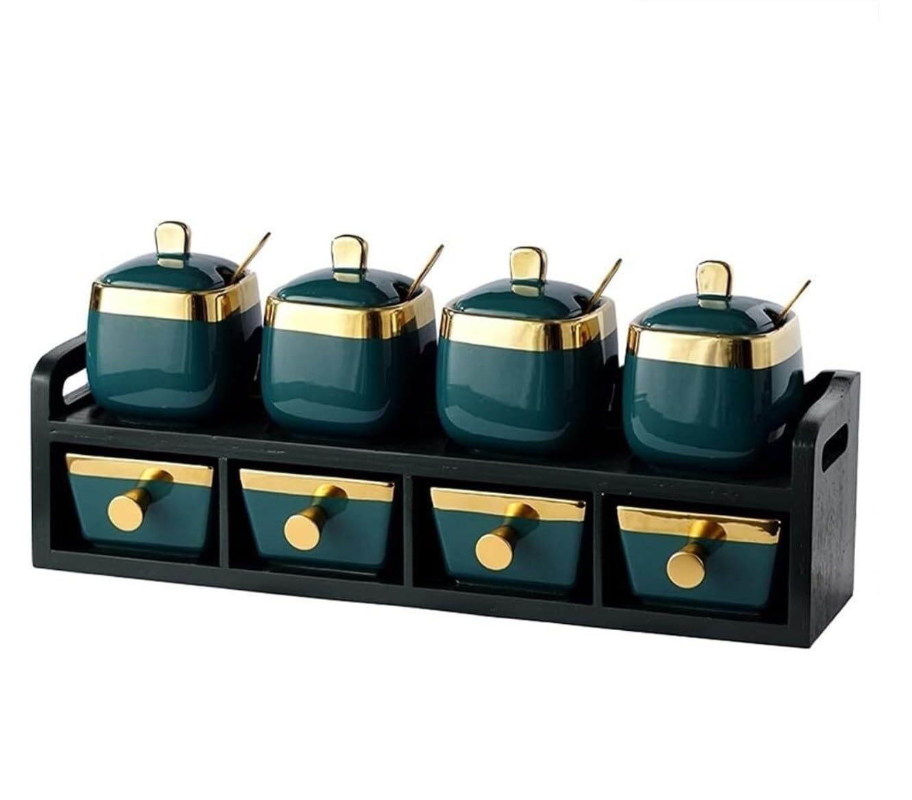 Pots à Épices Assaisonnement Box Set Ensemble De Récipients À Condiments En Céramique Avec Support En Bois, Ensemble De Sucriers, Pots D'assaisonnement Avec Couvercle Et Cuillère Pour La Cuisine Domes