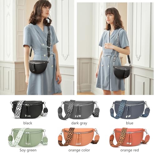 Atgbiem Umhängetasche Damen Bauchtasche Damen Stylisch Crossbody Bag Damen Breiter Gurt Dunkelgrau mit Kreditkartenhalter