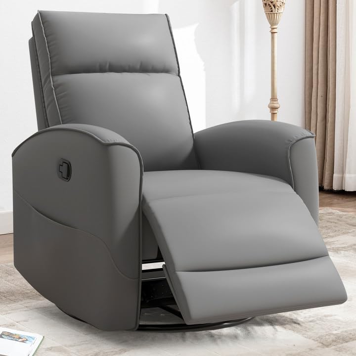 Sillón reclinable giratorio en gris con cuero sintético