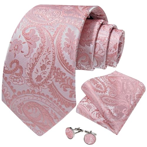 Image of DiBanGu Mens Paisley Tie Set Silk Woven Jacquard Necktie and Pocket Square Cufflinks Gift Set for Wedding Bussiness