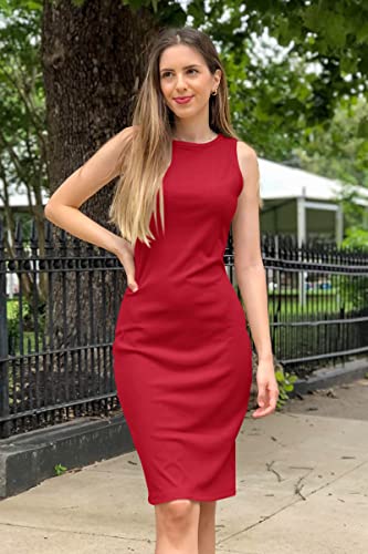 Image of PRETTYGARDEN Women's Summer Ribbed Bodycon Midi Dresses | Soft Stretchy Knit, Sleeveless Tank Dress, Slim Fitted, Elegant Spring Outfit for Work, Vacation Travel, Date Night, Party