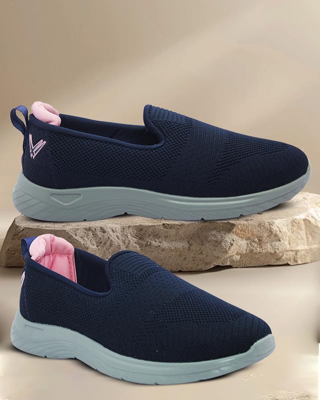 Image of WalkLine Women's Slip-On Walking Shoes | Lightweight Knitted Mesh Casual Sneakers | Soft PU Sole Comfortable Loafers | Breathable Running, Gym, Travel Shoes for Women