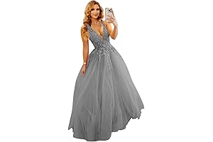 Sexy prom dress 2021: YMS Women's Deep V Neck Lace Prom Ball Gown