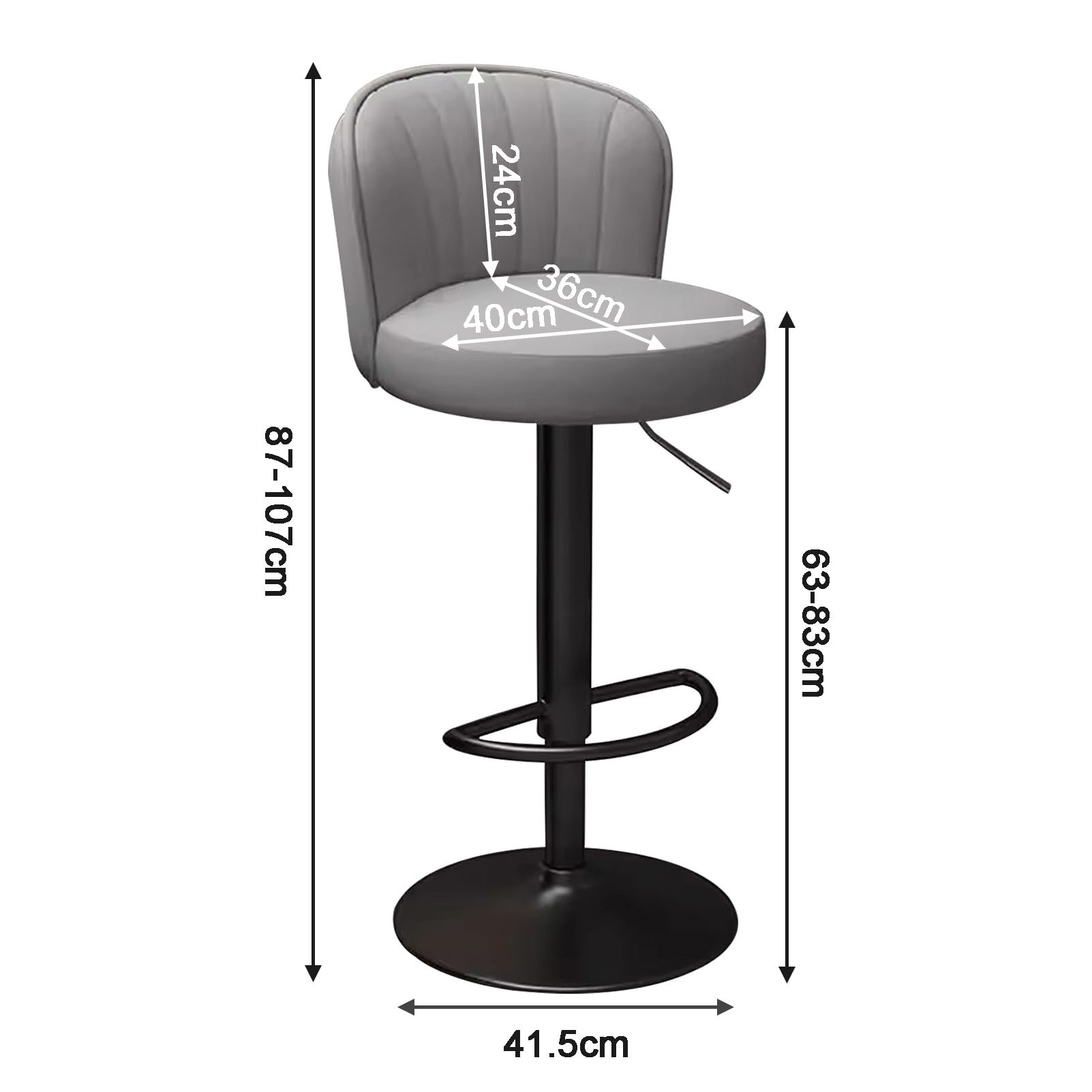 Sgabelli da bar regolabili in pelle ecologica in poliuretano, ergonomici, con supporto per la schiena bassa, elegante struttura in metallo nero, per cucina, isola, pub e bar a casa (grigio chiaro)