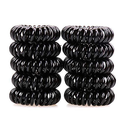 Rosmall Black Telephone Line Elastic Hair Plastic Bands Accessories Tie Hair Rope Ring Headdress 10 Pcs