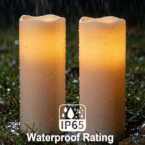 Image of Solar Candles Outdoor Waterproof, 12 inch x 5 inch Large Solar Charging Dusk to Dawn, Outdoor Battery Operated Pillar Candles with Sensor Timer for Patio, Porch, Lanterns, Mantel Decor, 2 Packs