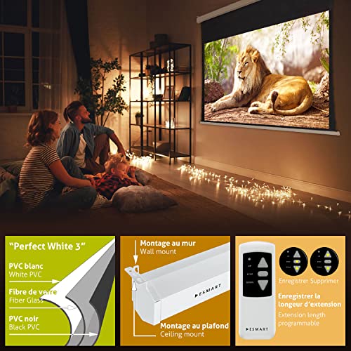 Écran de projection électrique ESMART télécommande programmable et toile tendue 72 pouces - 3