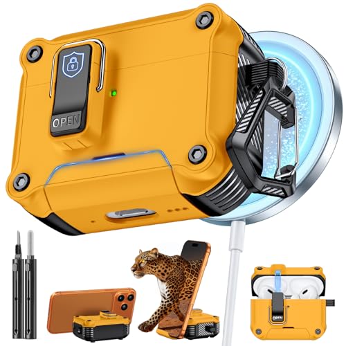Image of Inesore for AirPods AirPods Pro 1st /2nd Case with Secure Lock (Yellow) | Phone Stand Design,Compatible with MagSafe,Automatic Snap Switch Secure Cover with Cleaner Kit & Keychain