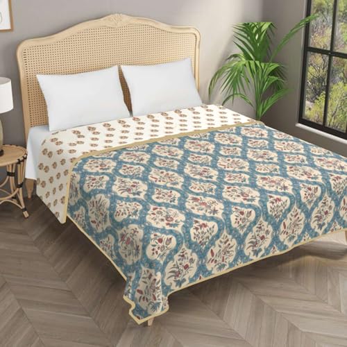 Image of Homestan Reversible All Season Cotton Feel Dohar for Double Bed,Soft Light Weight AC Blanket /Comforter for Summer /Winter /Monsoon (84x88 Inches, Jaipuri Motifs)