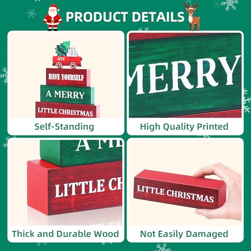 Image of 4 Pcs Christmas Wooden Tiered Tray Decor, Merry Christmas Decorations Gifts for Home, Winter Table Centerpiece for Xmas Party Kitchen Office