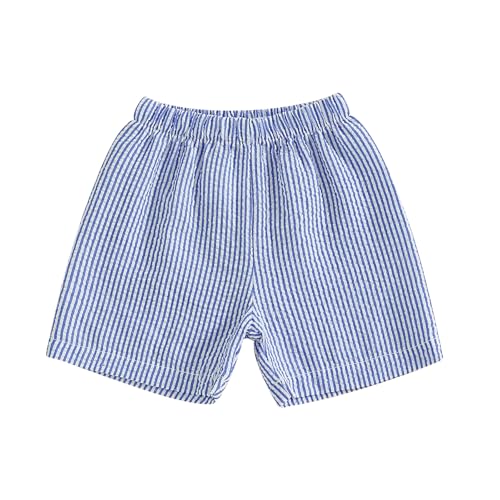 Arvbitana Toddler Kids Baby Boy Girl Gingham Seersucker Shorts Elastic Waist Striped Shorts Summer Casual Short Pants Bottoms (US, Age, 18 Months, 24 Months, A-Blue)